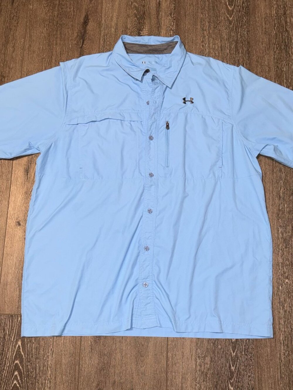 Under Armour Mens Loose Medium Blue Fishing Shirt Size 2XL XXL Short Sleeve